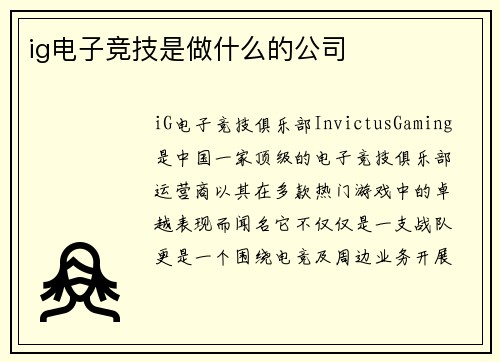 ig电子竞技是做什么的公司